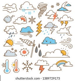 Set of weather doodles vector illustration