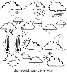 Set of weather doodles. vector illustration. Hand drawn sketch illustration isolated on white background