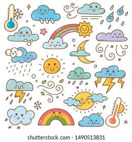 Set of weather doodles vector illustration