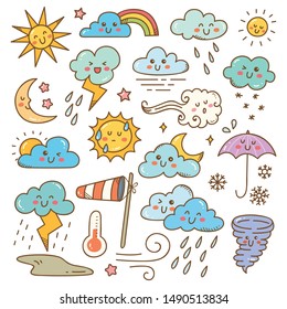 Set of weather doodles vector illustration