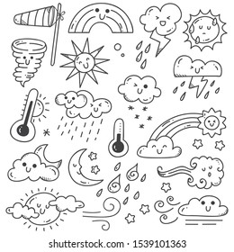 Set of weather doodles vector illustration