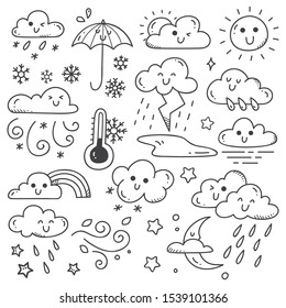 Set of weather doodles vector illustration