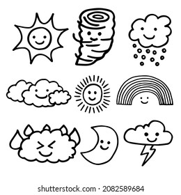 Set of weather doodles vector illustration