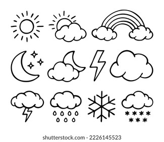 Set of weather doodles vector illustration