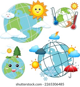 Set of weather and earth globe icons illustration