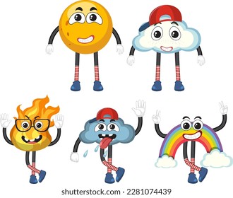 Set of weather with facial expression illustration