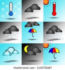 Set of Weather flat icon colourful with shadow.