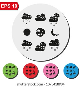 Set of weather flat round colorful vector icons.