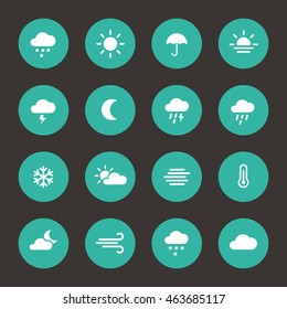 Set Of Weather Forcast Flat Icons On Circle.