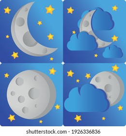 Set of weather forecast app  icons with various  moons 