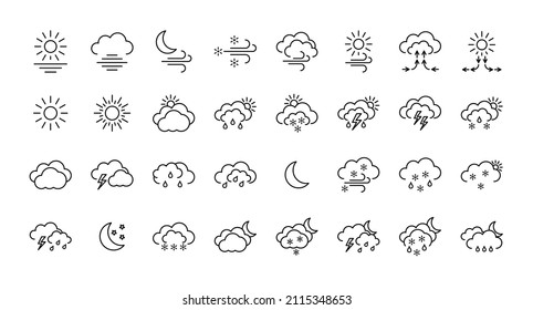 Set of Weather Forecast. Collection of icons on white background. Vector illustration.