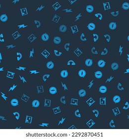 Set Weather forecast, Compass, Rainbow with clouds and Lightning bolt on seamless pattern. Vector