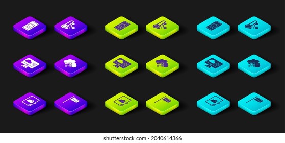 Set Weather forecast, Cone windsock wind vane, Cloud with snow, Meteorology thermometer and  icon. Vector