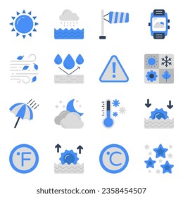 Juego de iconos planos de previsión meteorológica

