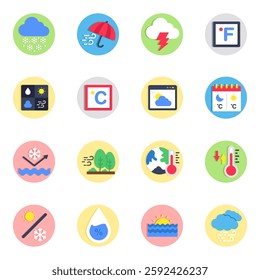 Set of Weather Forecast Flat Icons

