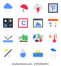 Set of Weather Forecast Flat Icons

