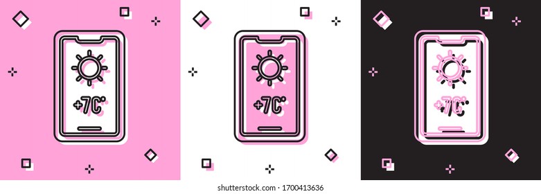 Set Weather forecast icon isolated on pink and white, black background. Vector Illustration