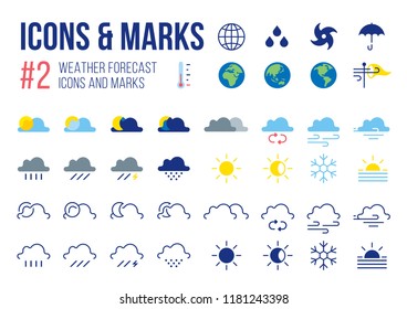 Set of Weather Forecast icons and masks in Modern Symbols Vector illustration