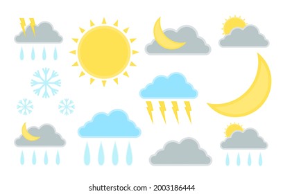 Set of weather forecast illustration. climate icon sign. vector graphic