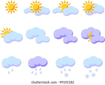 Set of weather forecast illustrations,  isolated on white background