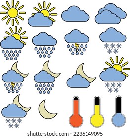 Set of weather forecast isolated icons coloured temperature