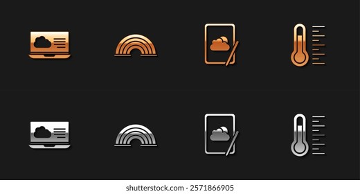 Set Weather forecast, Rainbow,  and Meteorology thermometer icon. Vector