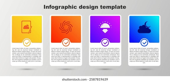 Set Weather forecast, Tornado, Sunset and Cloud with moon. Business infographic template. Vector