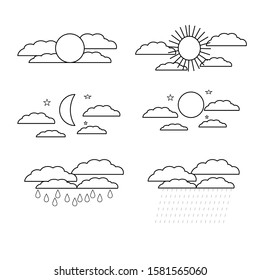 Set of weather icon cloud sun moon on whitebackground