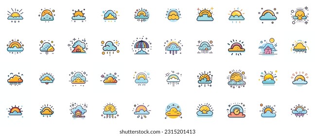 set of weather icon collection. vector illustration. outline logo style simple and minimal. white background.