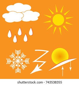 Set of weather icon isolated on orange background.