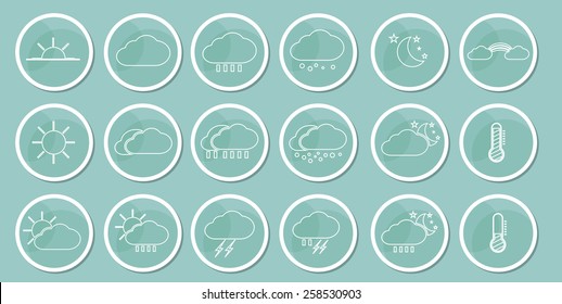Set weather icon with line drawing and sticker design. Vector illustration. 