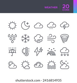 Set of weather icon, mono line flat design style, perfect for a wide range of applications.