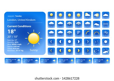 set weather icons. All icons for weather with sample of use. For Print, Web or Mobile App vector eps 10 art