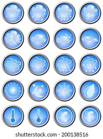 Set of weather icons in blue buttons.