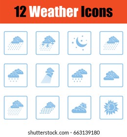 Set of weather icons. Blue frame design. Vector illustration.