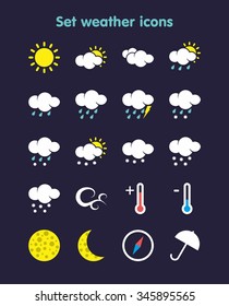 Set weather icons . It can be used in weather forecasts , interfaces , children's books and much more.
