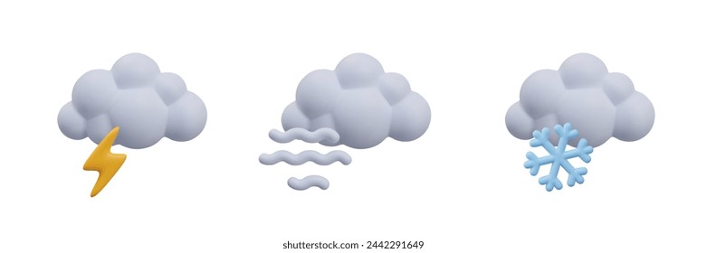Set of weather icons with clouds. Sign lightning, fog, snow