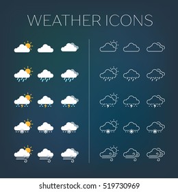 Set of weather icons with dark background.