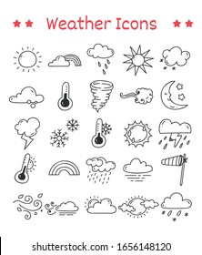 Set of Weather Icons in Doodle Style Illustration