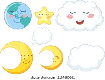 Set of weather icons with face expression illustration