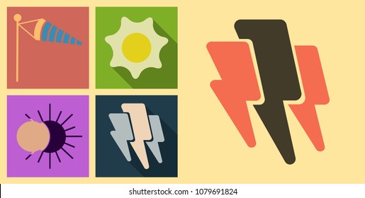 Set of weather icons in flat style with shadow