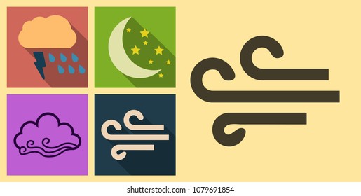 Set of weather icons in flat style with shadow