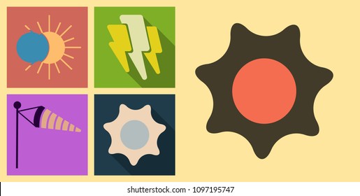Set of weather icons in flat style with shadow