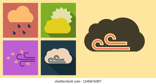 Set of weather icons in flat style with shadow