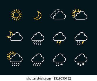 Set of weather icons flat vector design ,Contains symbols of the sun, clouds, snowflakes, wind, rainbow, moon and much more flat vector weather and meteorology for mobile and web application