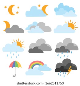 Set of weather icons. Flat vector symbols are isolated on a white background.
