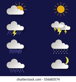 Set of weather icons. Flat vector symbols on background. Vector illustration.