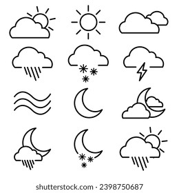 conjunto de iconos meteorológicos, pronóstico meteorológico, nubes, sol, viento, lluvia, iconos vectores