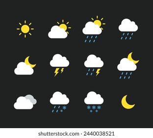 Set of weather icons. Forecast weather icons, flat vector design.