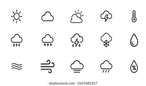 A set of weather icons isolated on transparent background.